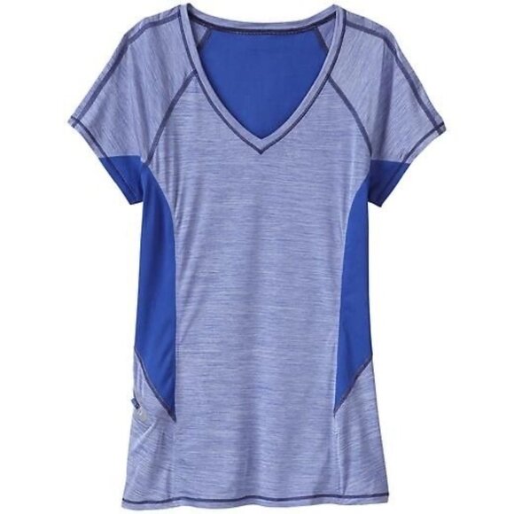 Athleta Forerunner Tee Size Large Cerulean Blue V-Neck Performance Athletic - Picture 8 of 8